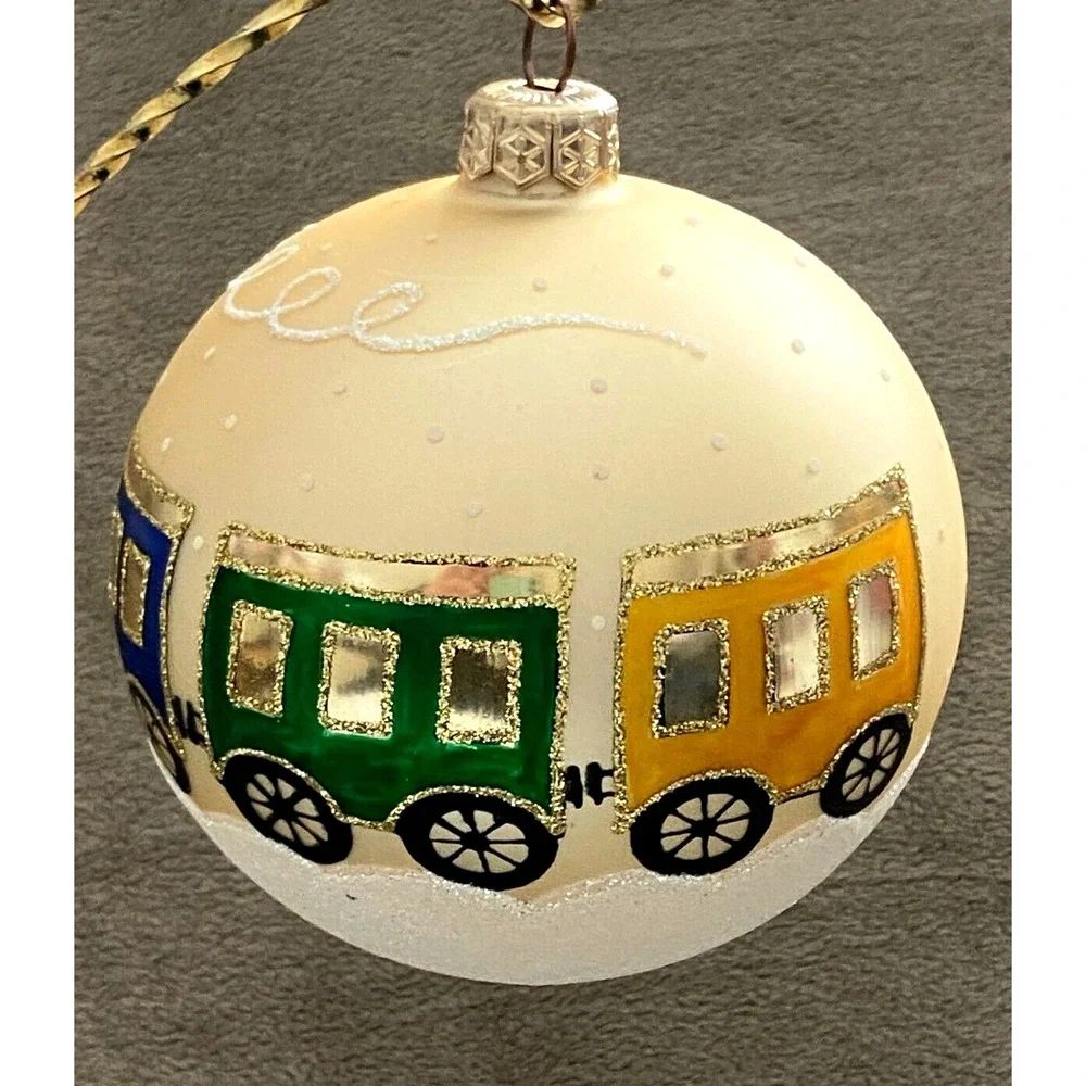 TRAIN Locomotive Glass Hand-Painted MIDWEST CANON FALLS Christmas 6 ORNAMENTS